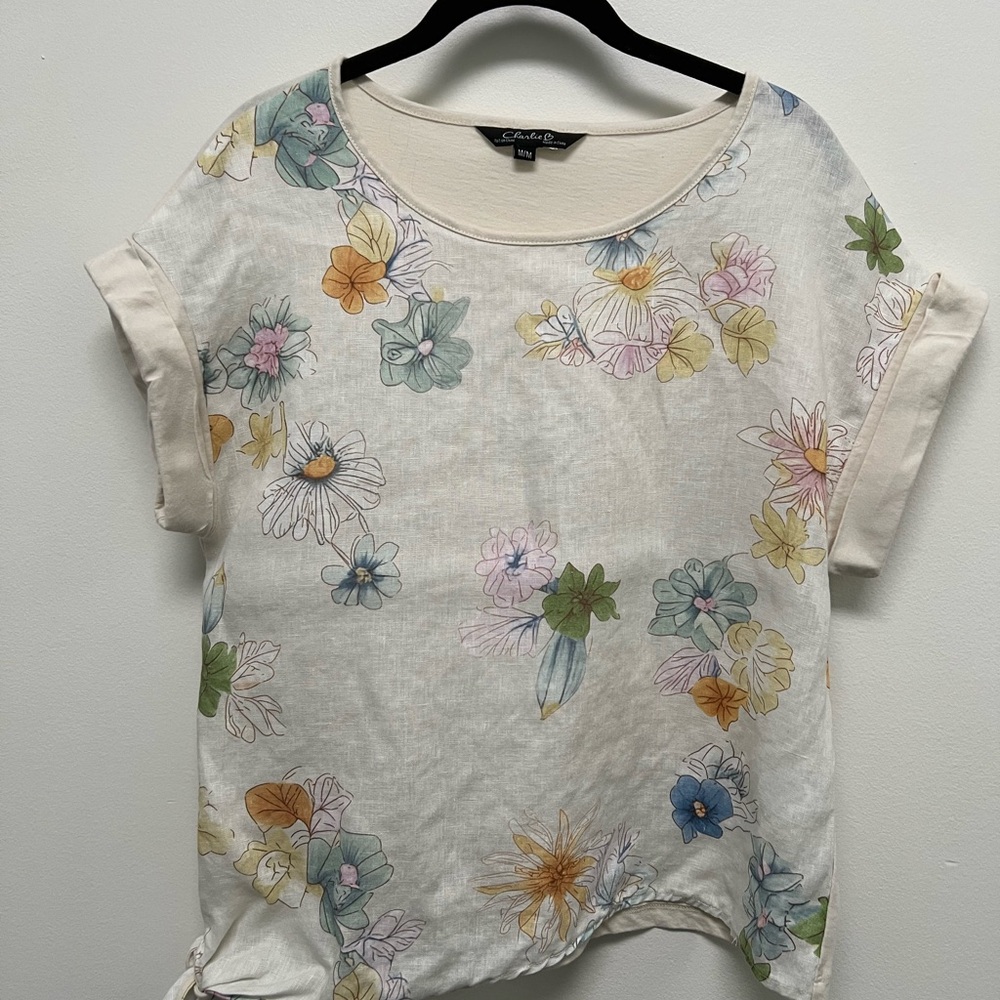 CHARLIE B White Cuffed Sleeve Tie Front Tee